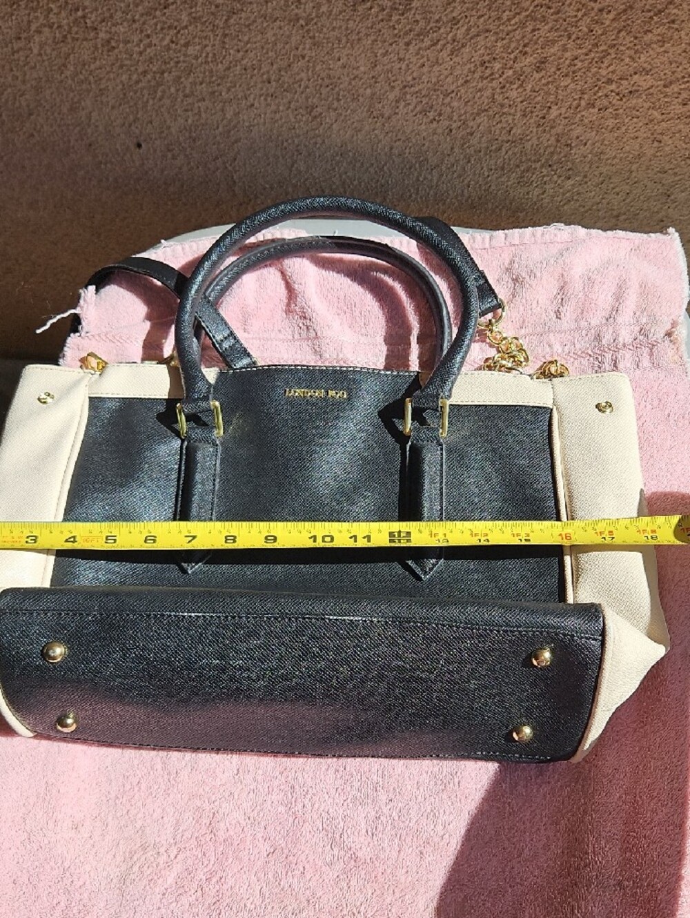 London Fog Black and Cream Structured Tote - Picture 2 of 11